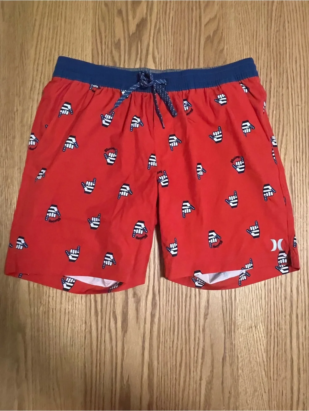 HURLEY BBQ Stay Fly Red American Flag Patriot Hang-Loose Volley Swim Shorts M